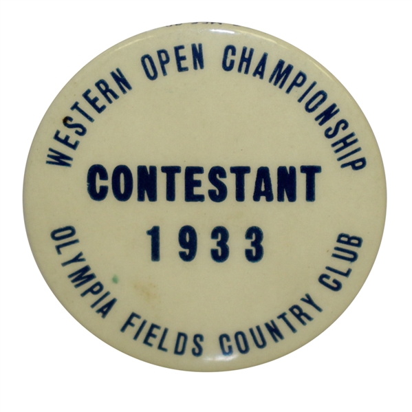 1933 Western Open at Olympia Fields CC Contestant Badge - MacDonald Smith Win