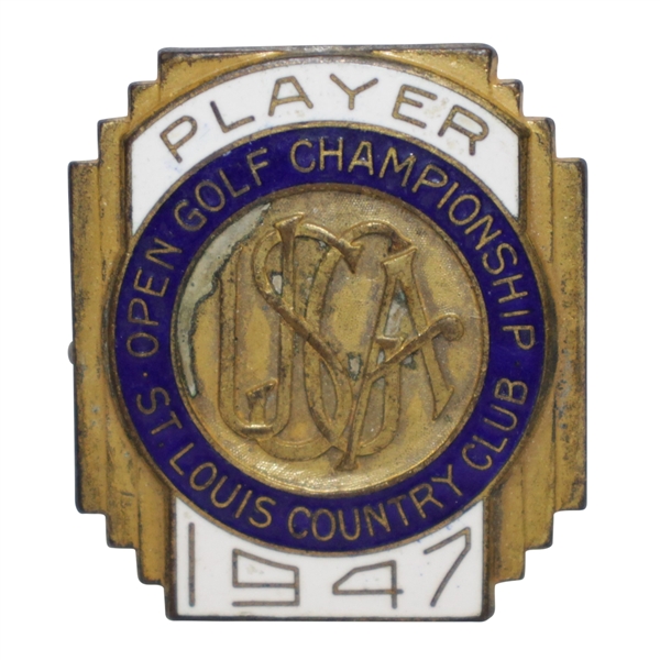 1947 US Open Championship at St. Louis CC Contestant Badge - Lew Worsham Winner