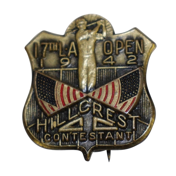 1942 LA Open at Hillcrest CC Contestant Badge - Ben Hogan Win