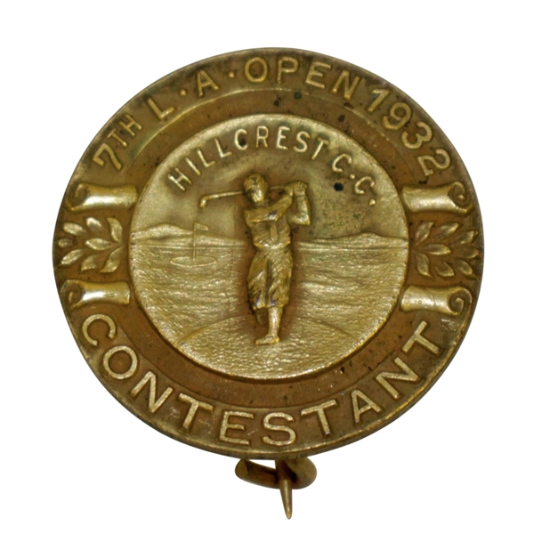 1932 LA Open at Hillcrest CC Contestant Badge - MacDonald Smith Win