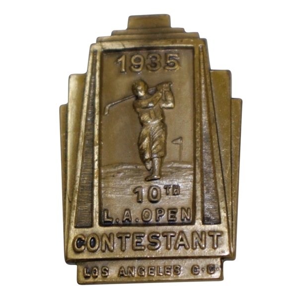 1935 LA Open at Los Angeles CC Contestant Badge - Vic Ghezzi Win