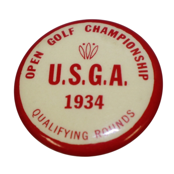 1934 US Open Championship at Merion Cricket Club Scorecard & Badge - Olin Dutra Winner