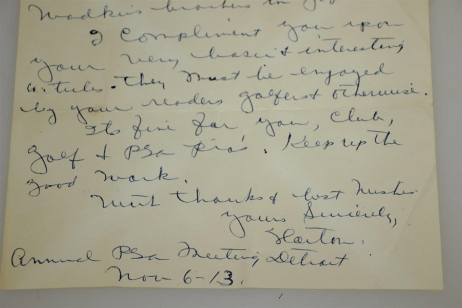 Horton Smith Signed 1953 Detroit GC Letter to Rod Munday w/ Ben Hogan Content JSA ALOA