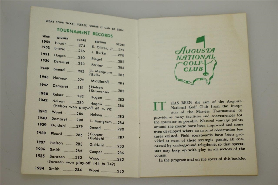1954 Masters Tournament Spectator Guide - Sam Snead Win