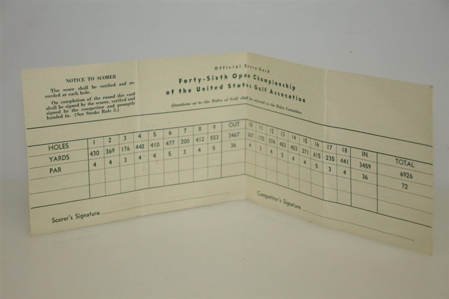 1946 US Open at Canterbury GC Official Scorecard - Lloyd Mangrum Winner