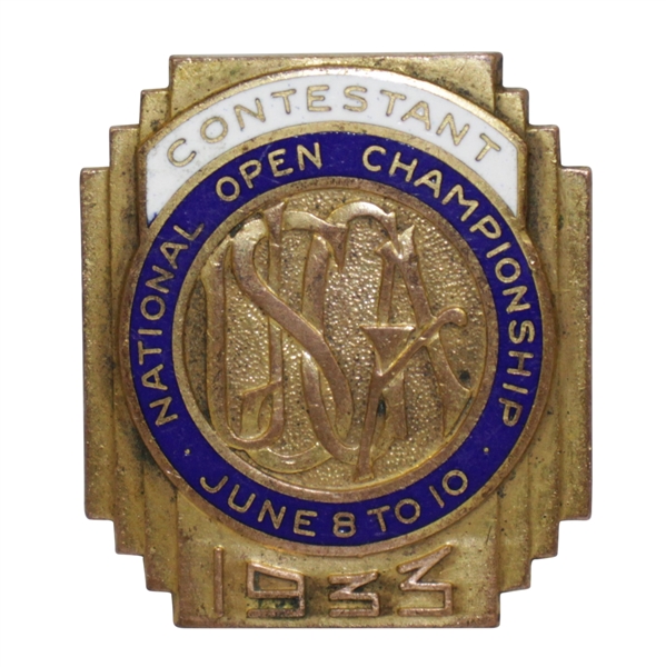 1933 US Open Championship at North Shore CC Contestant Badge - Johnny Goodman