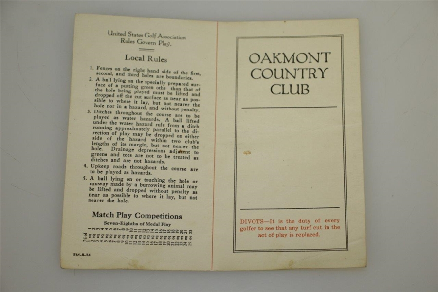 Rod Munday's 1935 US Open at Oakmont Scorecards - Sam Parks Win