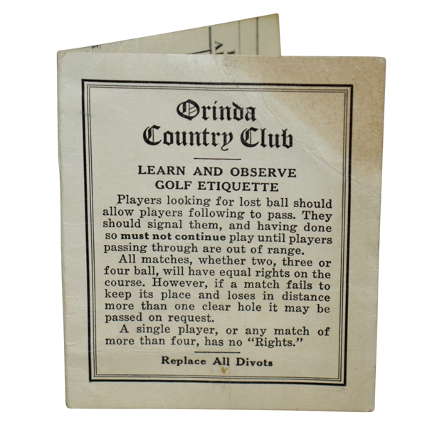 Rod Munday's 1935 US Open Winning Qualifying Scorecard - Orinda Country Club