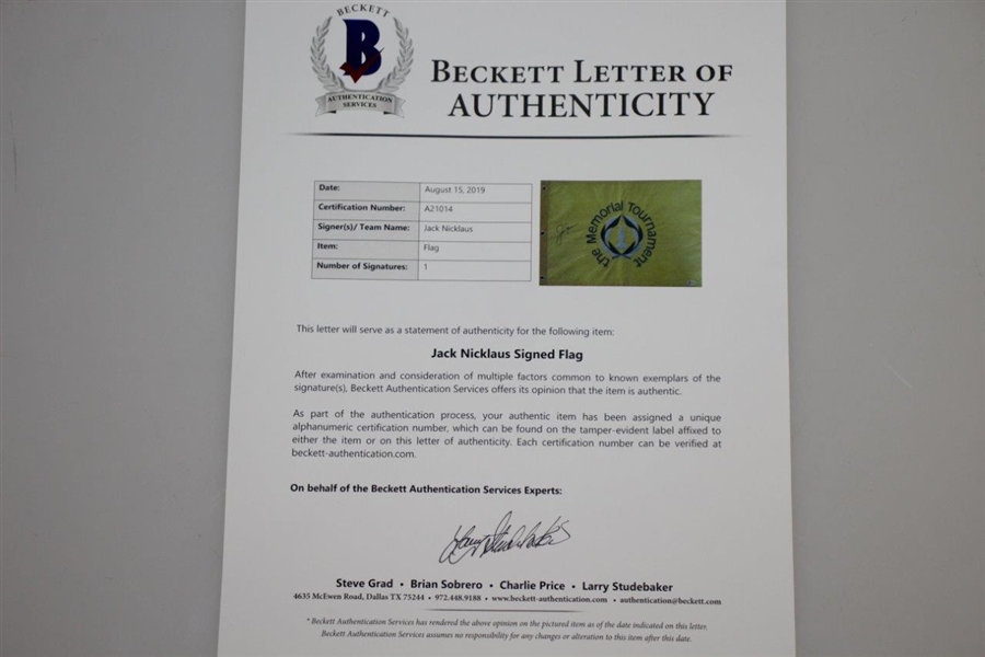 Jack Nicklaus Signed Memorial Embroidered Flag Becket #A21014