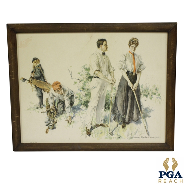 1901 Golfing Couple w/ Caddies Print by Howard Chandler Christy