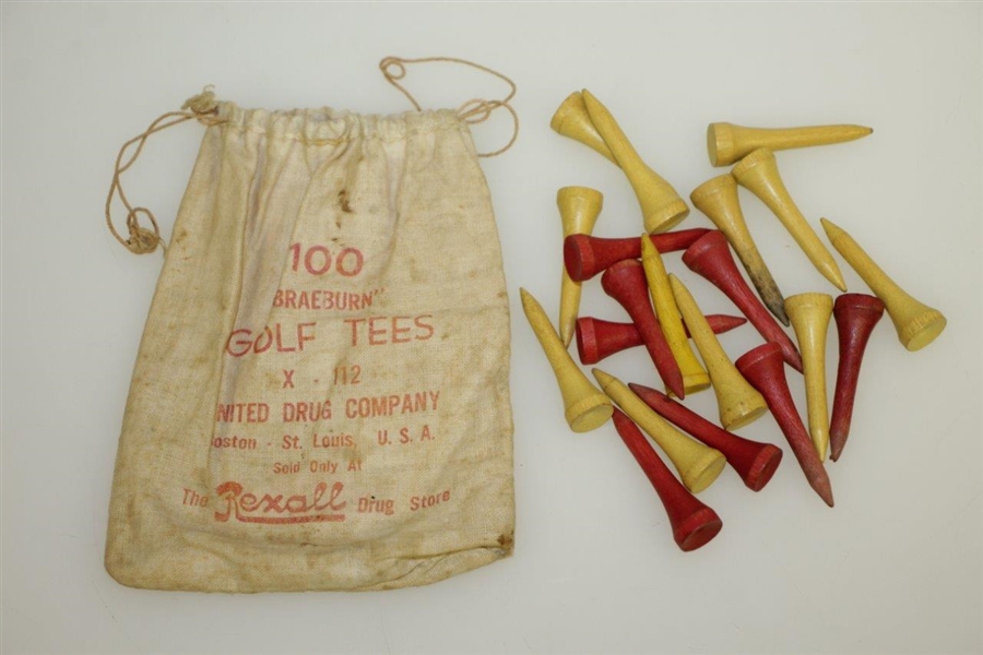 Vintage Braeburn Golf Tees Canvas Tee Bag with Tees - Rexall Drug Store - Crist Collection