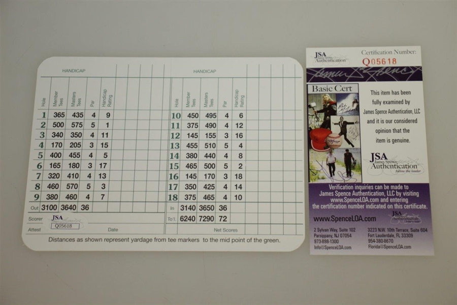 Jack Nicklaus Signed Augusta National Golf Club Scorecard JSA #Q05618