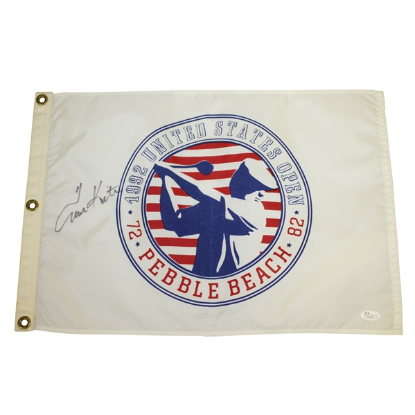 Tom Kite Signed White 1992 US Open Championship at Pebble Beach Flag JSA #N48536