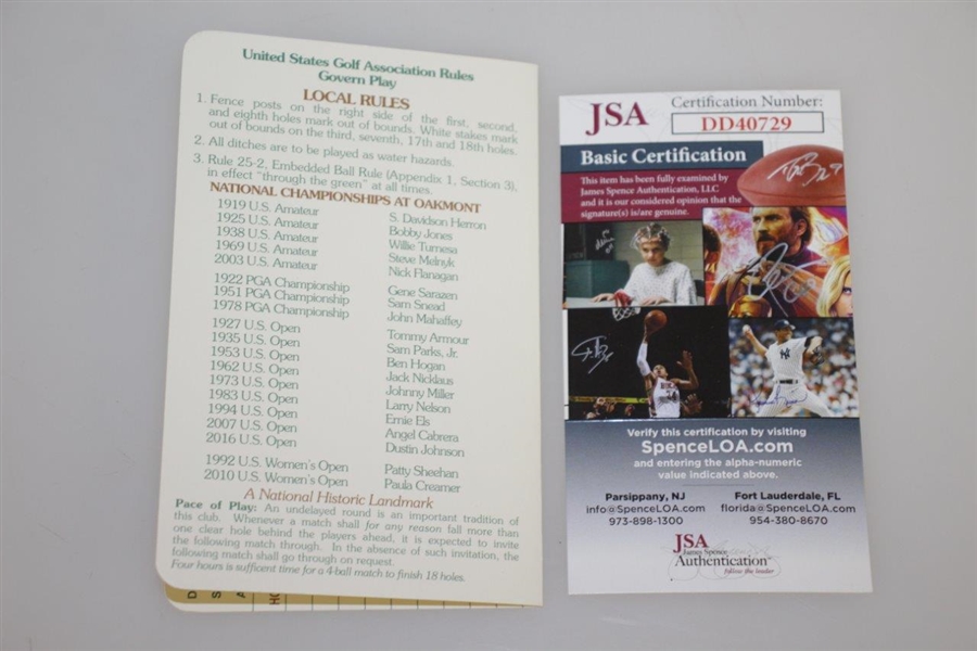 Jack Nicklaus Signed Oakmont Country Club Scorecard JSA #DD40729