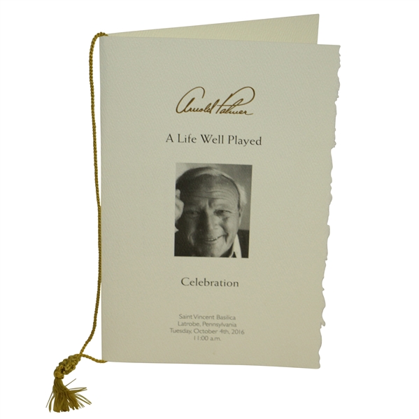 Arnold Palmer Memorial 'A Life Well Played' Funeral Service Program with Original String