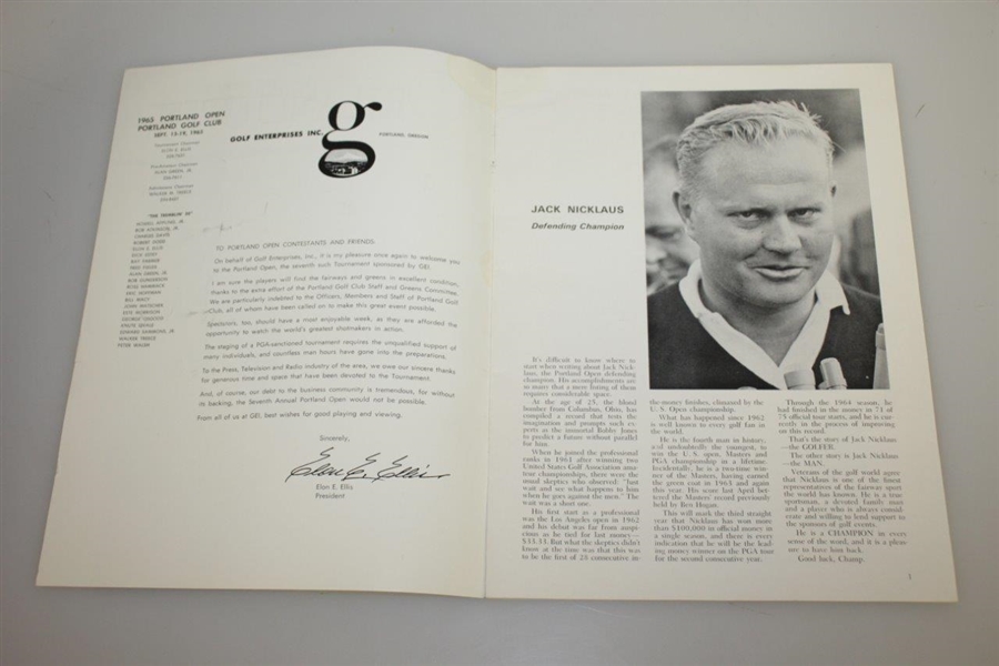 1965 Portland Open Invitational Program - Jack Nicklaus Win