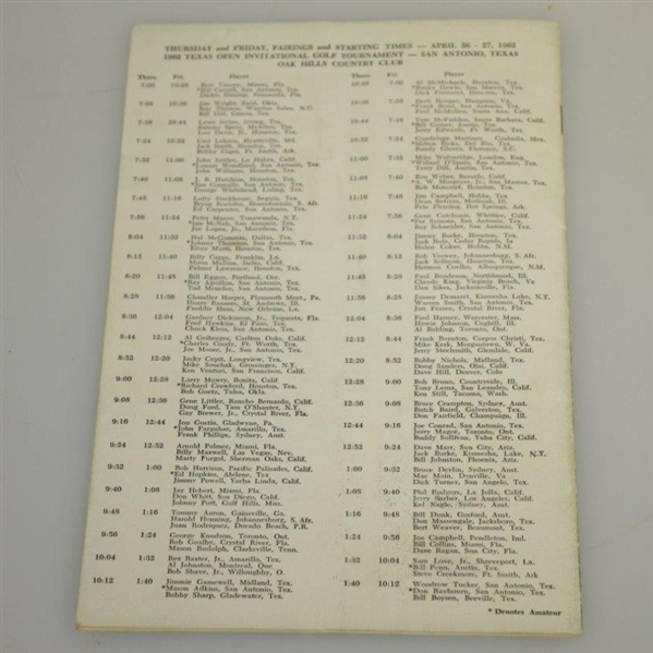 1962 Texas Open Program w/ Scorecard - Arnold Palmer Win