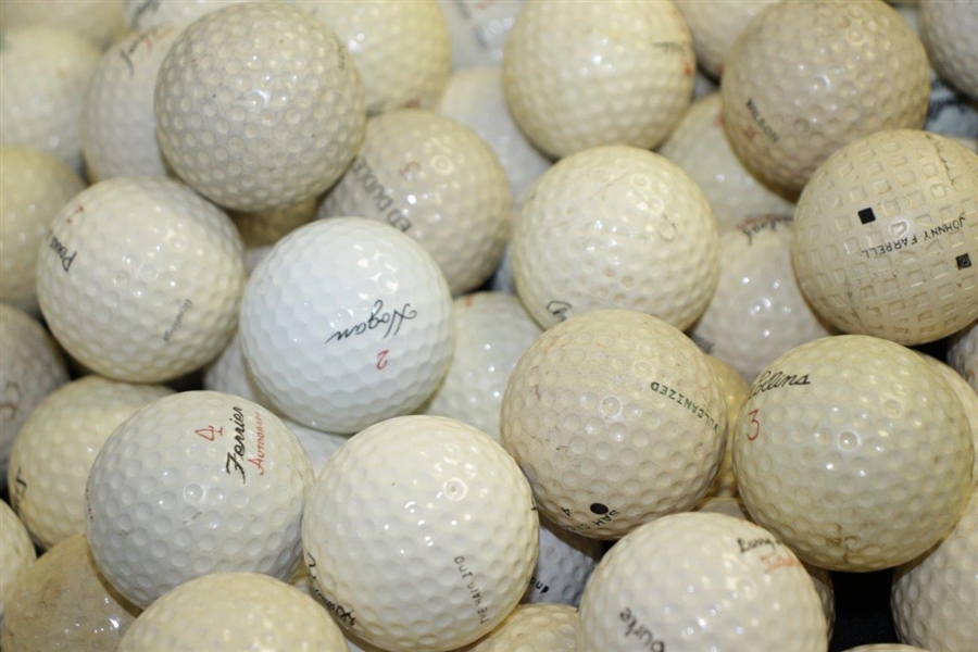 Collection of Signature Golf Balls of 133 including Mesh Ball of Johnny Farrell