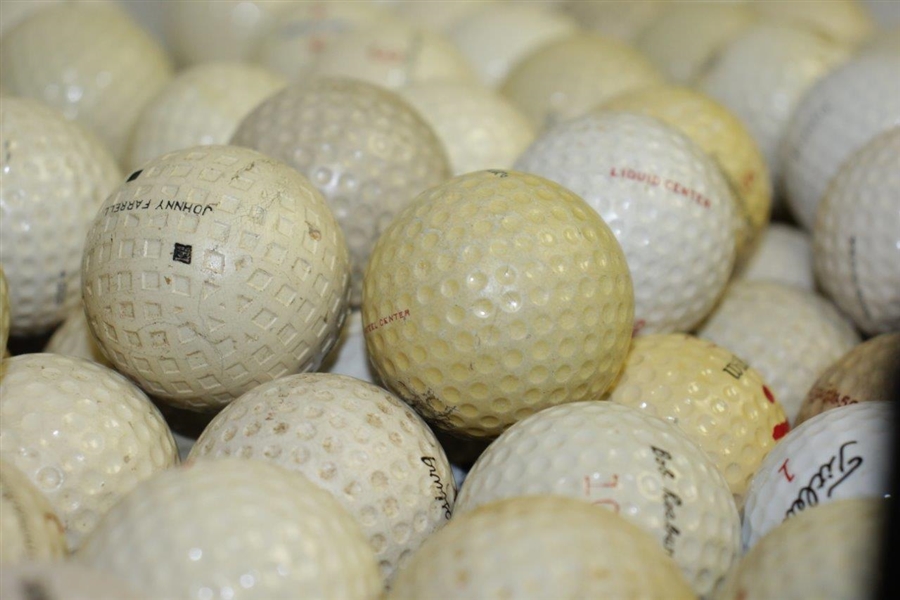 Collection of Signature Golf Balls of 133 including Mesh Ball of Johnny Farrell