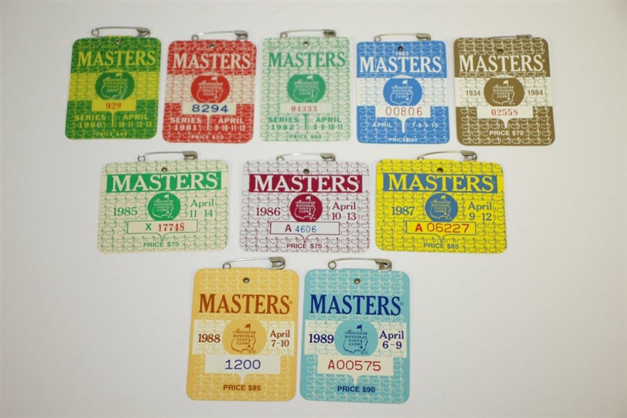 1969-2018 Masters Badges Collection - Excellent Condition with Original Pins Intact - 50 Badges!