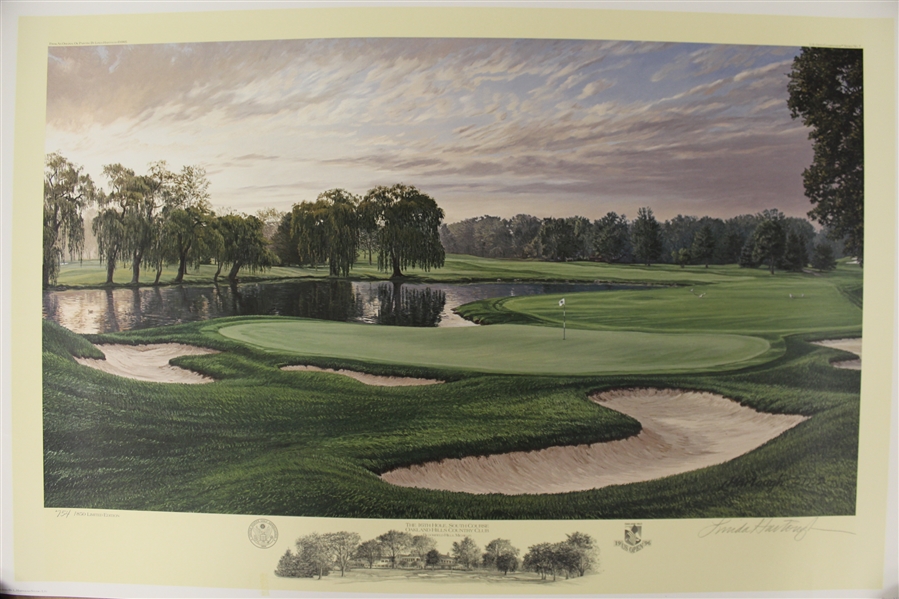 1996 Ltd Ed US Open at Oakland Hills 16th Hole Print Signed by Artist Linda Hartough 754/850 with COA
