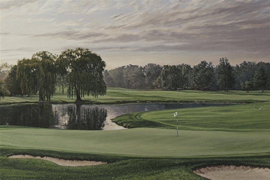 1996 Ltd Ed US Open at Oakland Hills 16th Hole Print Signed by Artist Linda Hartough 754/850 with COA