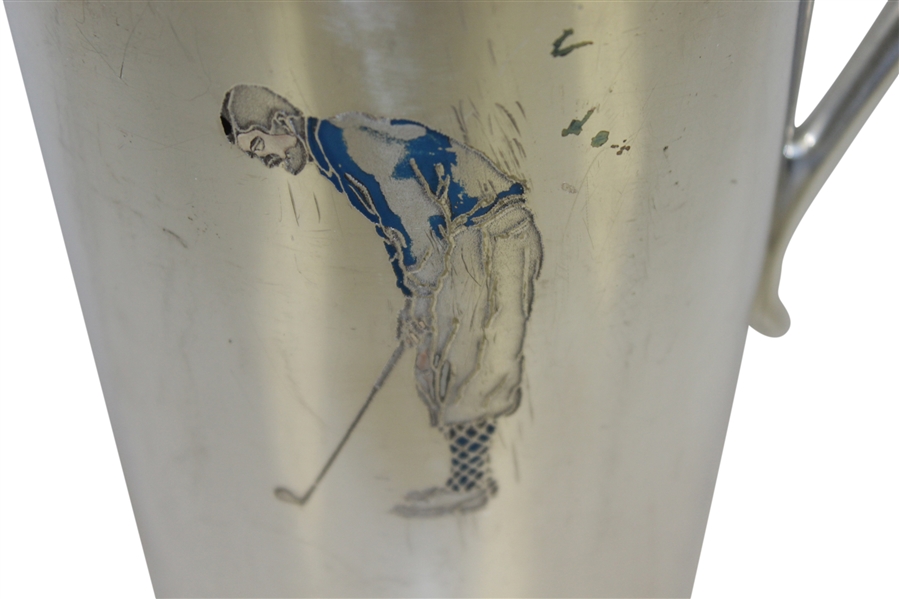 Vintage Golf Themed Pitcher w/ Incised Golfer - Meriden Co. Stamped on Bottom