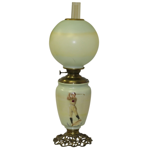 Golf Themed Painted Vintage Glass Table Lamp