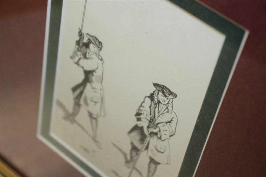 Pen Illustration Of Two 18th Century Gentlemen Playing Golf / Croquet 