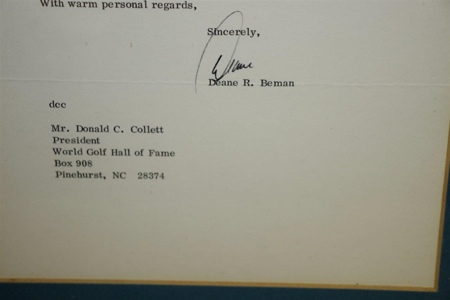 Deane Beman's Letter Gifting Tony Lema's 1966 PGA Championship Shoes to The Hall of Fame