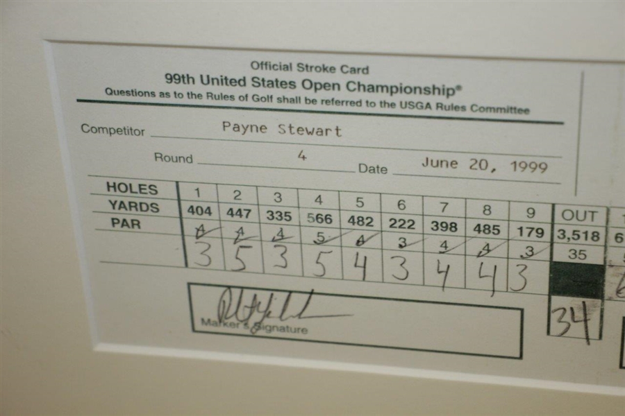 1999 US Open Payne Stewart Replica Final Rd Scorecard Presentation-Marked by Mickelson