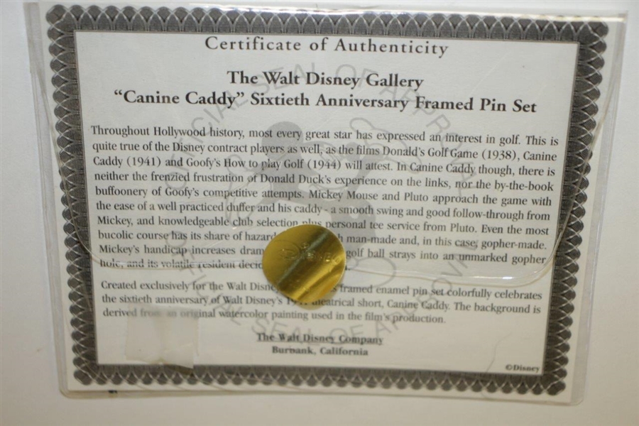 Walt Disney Mickey Mouse & Pluto Canine Caddy Ltd Ed 60th Ann. Framed Pin Set