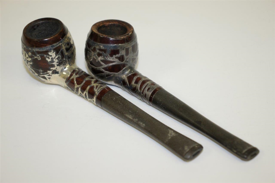 Two Vintage Sterling Silver Inlay Tobacco Pipes - Good Condition