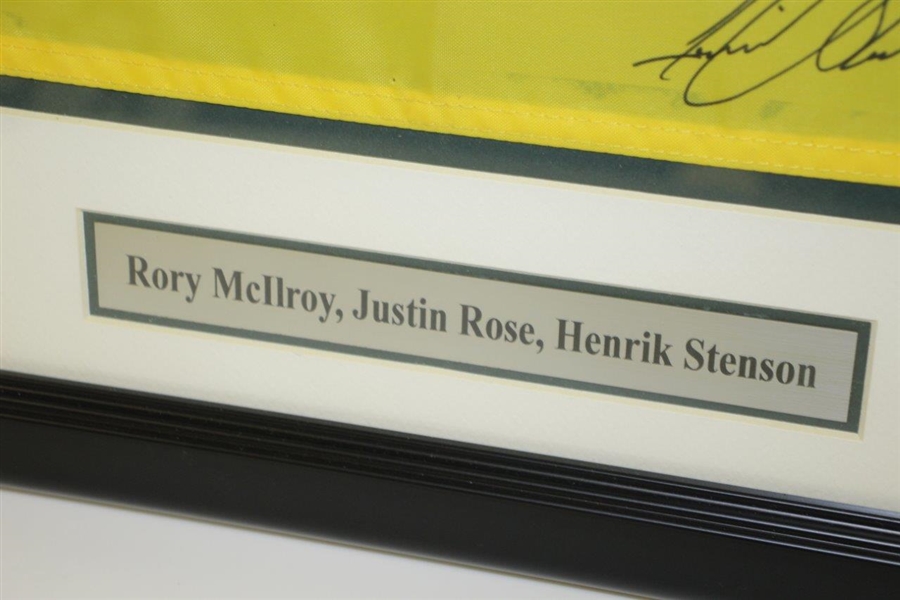 Rory McIlroy, Henrik Stenson, & Justin Rose Signed 2016 Ryder Cup Flag - Framed JSA #S10940