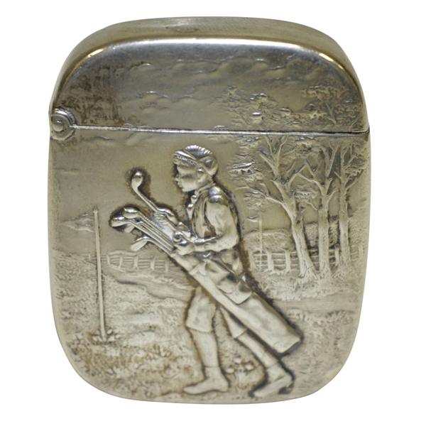 Vintage Sterling Silver Golfer with Golf Bag Themed Match Safe with Initials