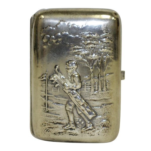 Vintage Sterling Silver Golfer with Golf Bag Themed Cigarette Case with Initials