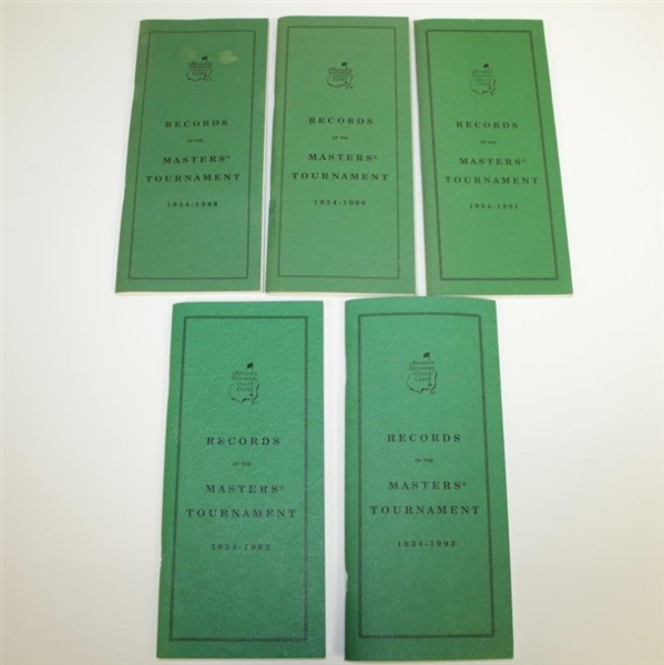 Records of the Masters Tournament Booklets - 1988, 1990, 1991, 1992, & 1993