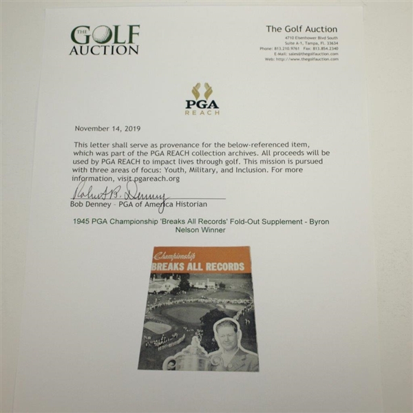 1945 PGA Championship 'Breaks All Records' Fold-Out Supplement - Byron Nelson Winner
