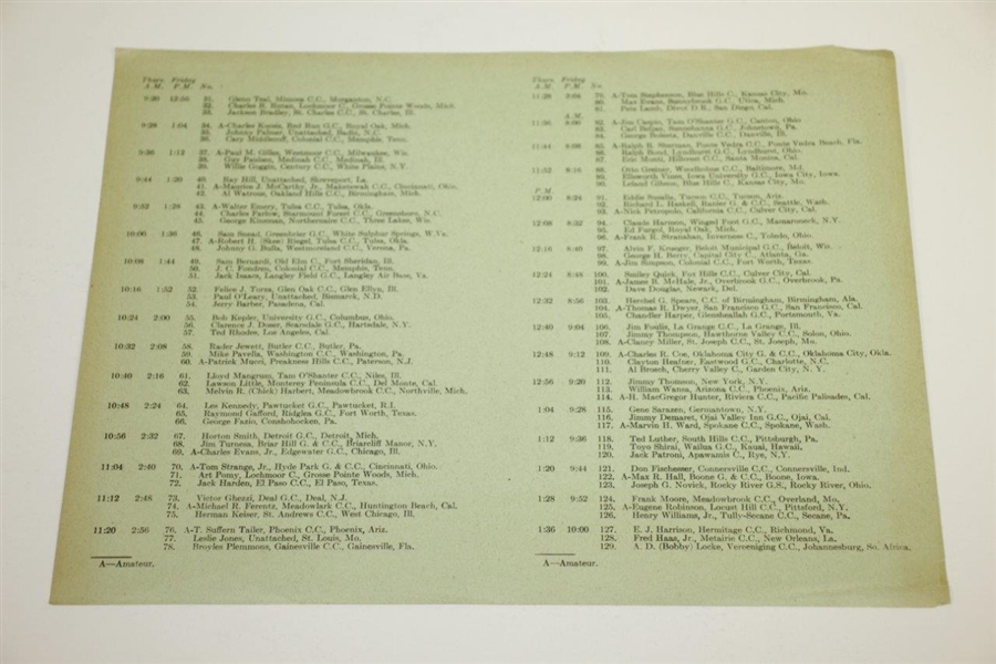 1949 US Open Championship at Medinah CC Program & Pairing Sheet - Cary Middlecoff Winner