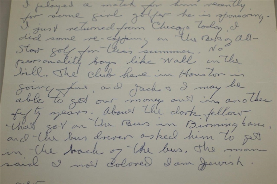 Jimmy Demaret 1962 Handwritten Letter on Champions GC Letterhead to Rod Munday JSA ALOA