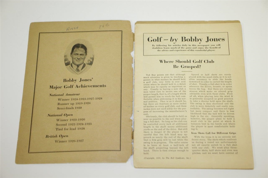 Bobby Jones 1929 'How To Play Golf' Golf Booklet