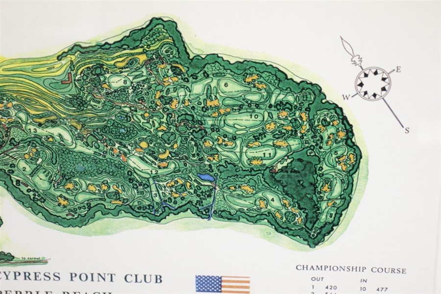1968 James P. Izatt Signed Cypress Point Golf Club Topographical Map - Framed