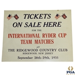 1935 Ryder Cup at Ridgewood Country Club Broadside Tickets On Sale Here - Seldom Seen