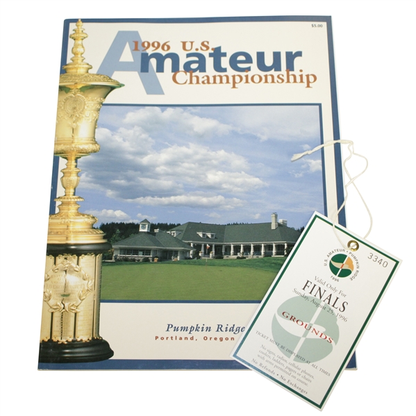 1996 US Amateur at Pumpkin Ridge Official Program with Sunday Ticket #3340 - Tiger Win