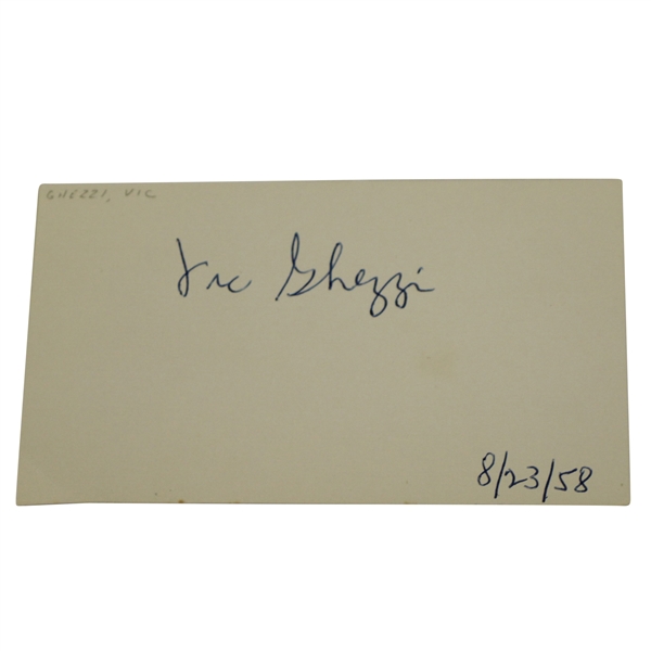 Vic Ghezzi Signed & Dated (8/23/1958) Index Card JSA ALOA