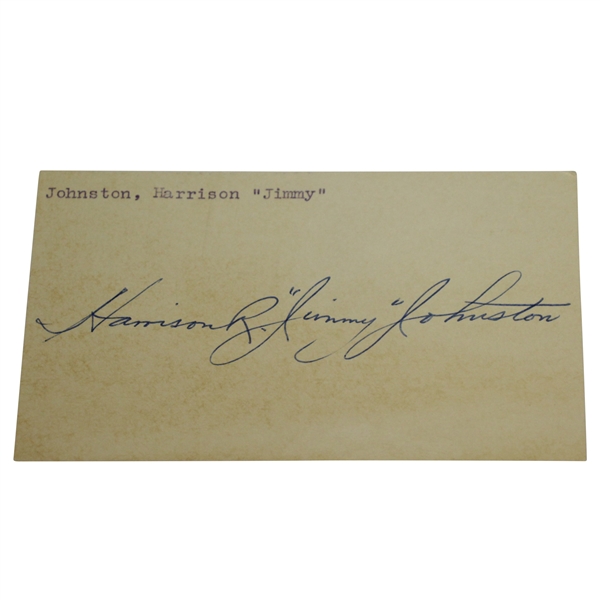 Jimmy Johnston Signed 3x5 Card - 1929 US Amateur Champ - Deceased 1969