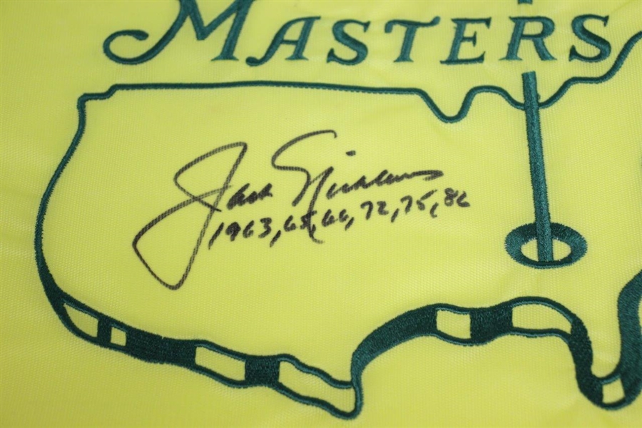 Jack Nicklaus Signed Undated Masters Flag with All Six Wins Notation JSA ALOA