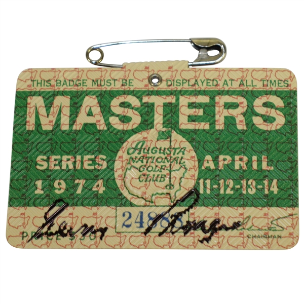 Gary Player Signed 1974 Masters Tournament Series Badge #24888 JSA ALOA