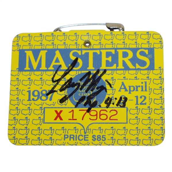 Larry Mize Signed 1987 Masters Tournament Series Badge #X17962 JSA ALOA