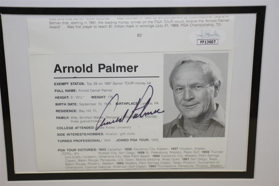 Arnold Palmer Signed Accolades Page with Framed Classic Pose Photo JSA #FF1607